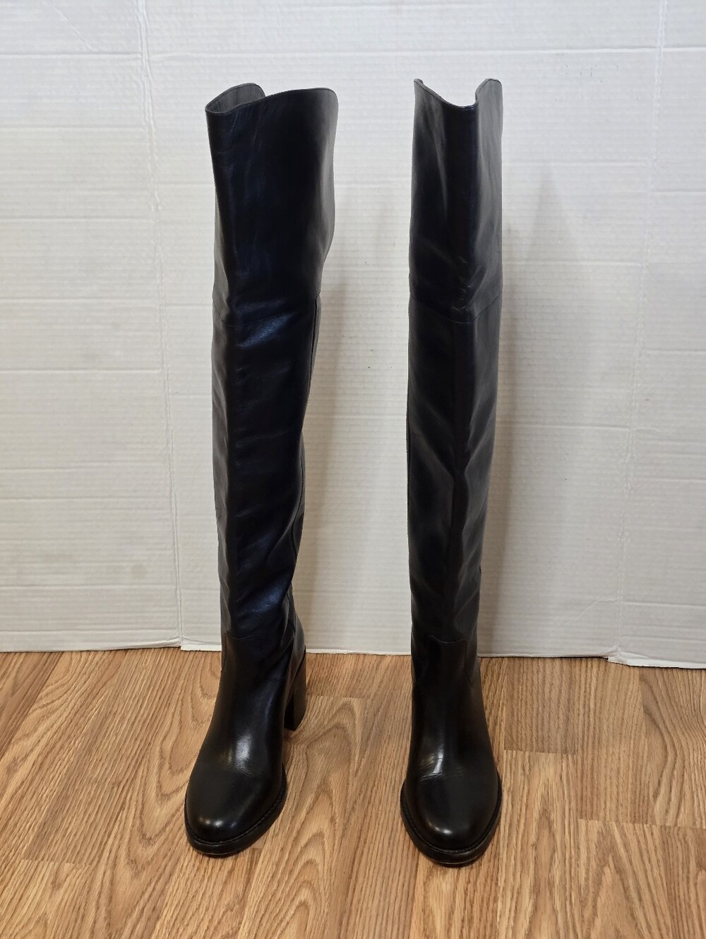 J.Crew Leather Over the Knee Boots Women's Size 7 Black Block Heel Riding - Picture 4 of 12